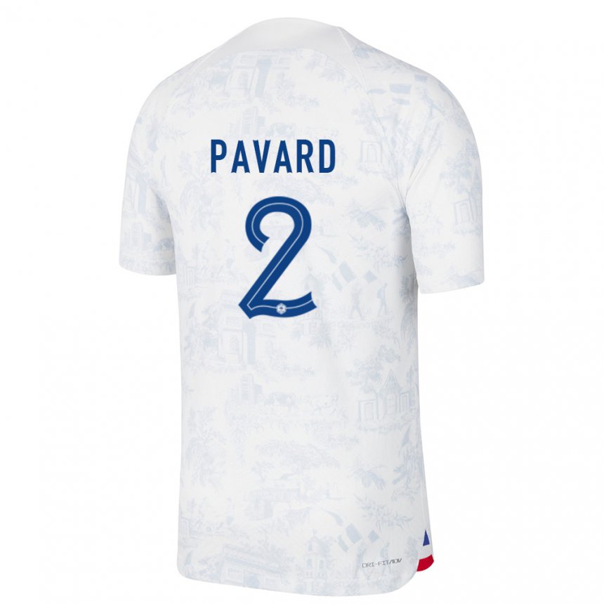 Homme Maillot France Benjamin Pavard #2 Blanc Bleu Tenues Extérieur 22-24 T-shirt Belgique