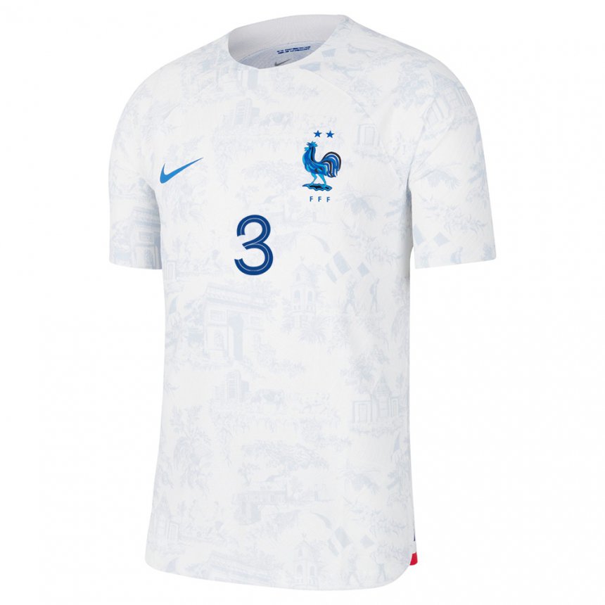 Herren Französische William Saliba #3 Weiß Blau Auswärtstrikot Trikot 22-24 T-shirt Belgien