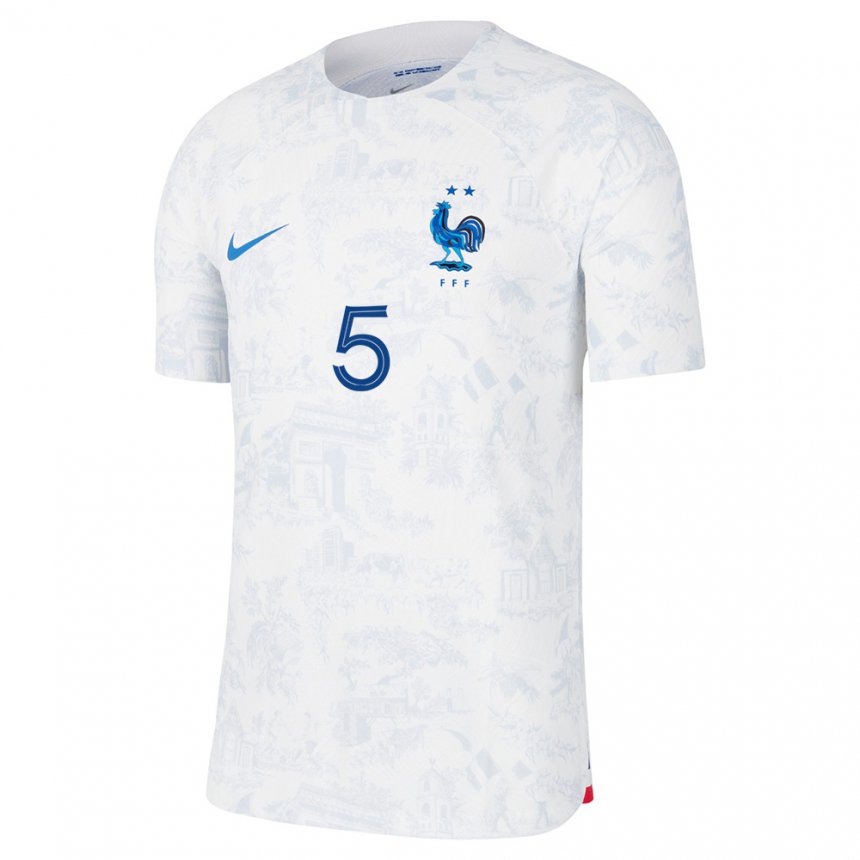 Herren Französische Jules Kounde #5 Weiß Blau Auswärtstrikot Trikot 22-24 T-shirt Belgien