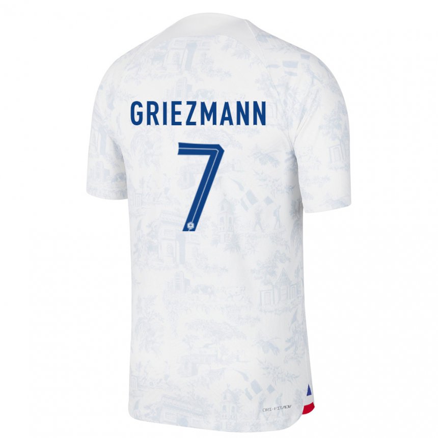 Homme Maillot France Antoine Griezmann #7 Blanc Bleu Tenues Extérieur 22-24 T-shirt Belgique