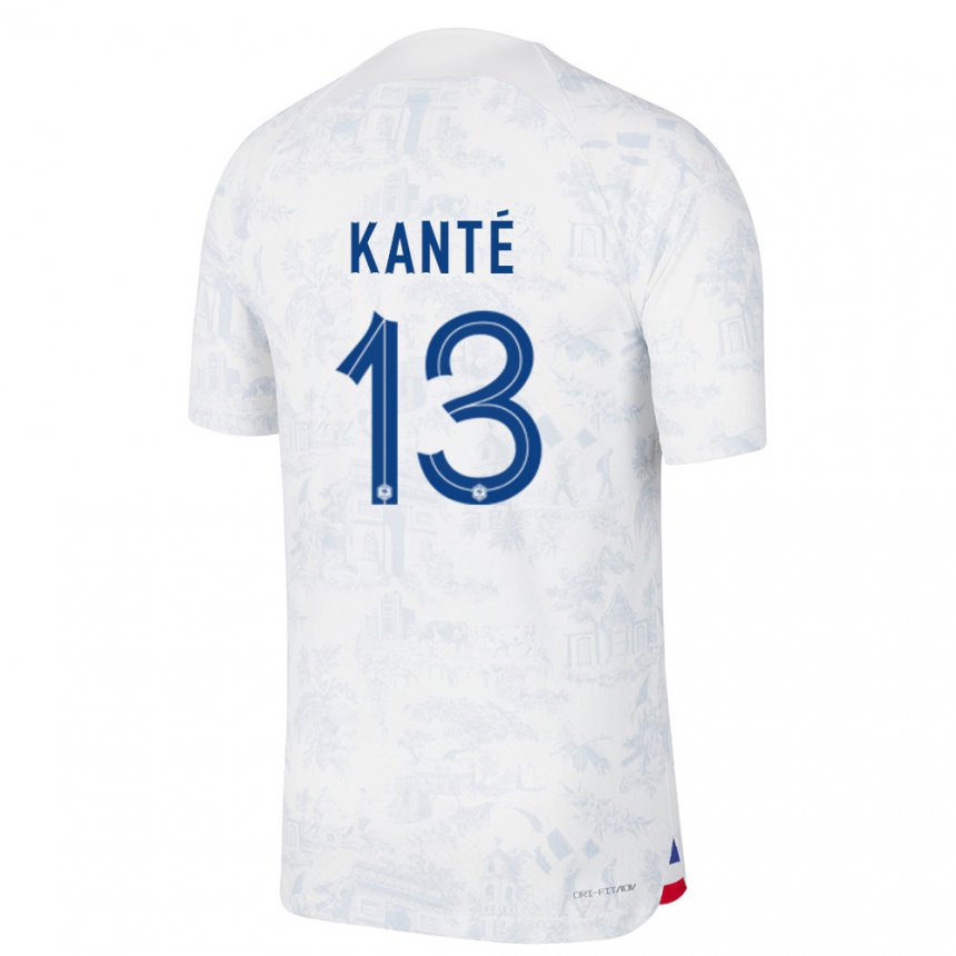 Herren Französische N Golo Kante #13 Weiß Blau Auswärtstrikot Trikot 22-24 T-shirt Belgien