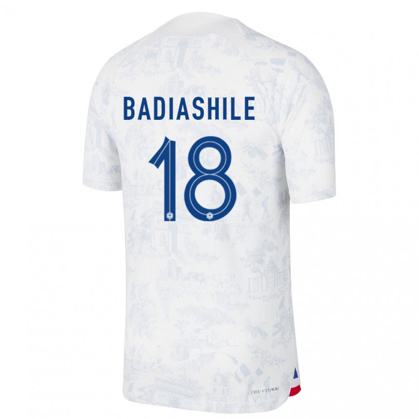 Herren Französische Benoit Badiashile #18 Weiß Blau Auswärtstrikot Trikot 22-24 T-shirt Belgien