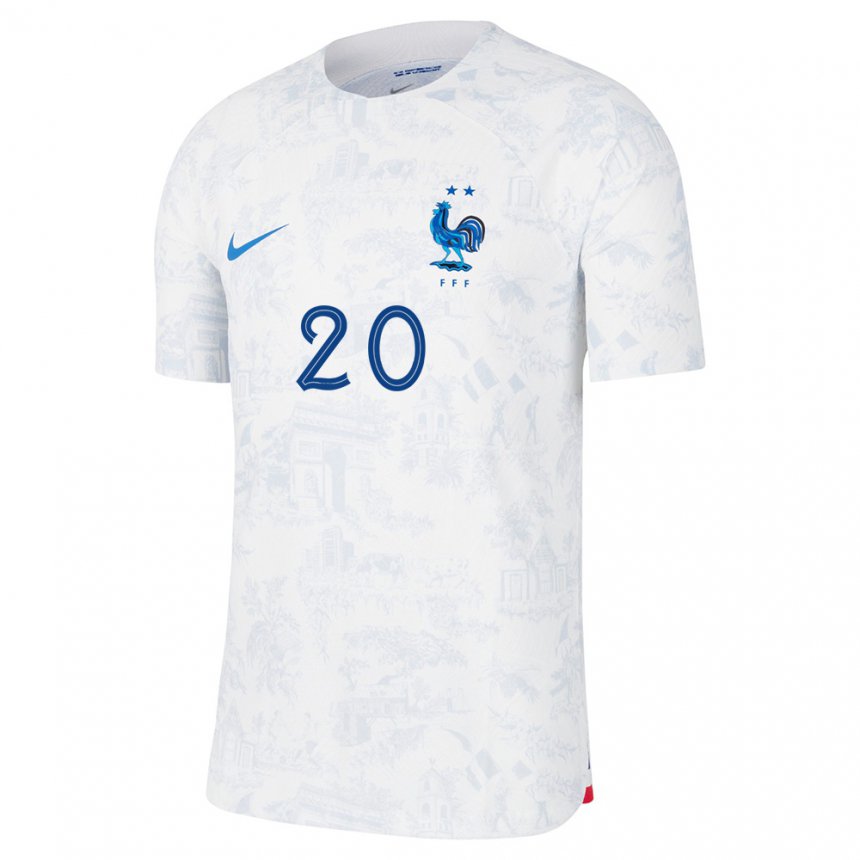 Herren Französische Randal Kolo Muani #20 Weiß Blau Auswärtstrikot Trikot 22-24 T-shirt Belgien