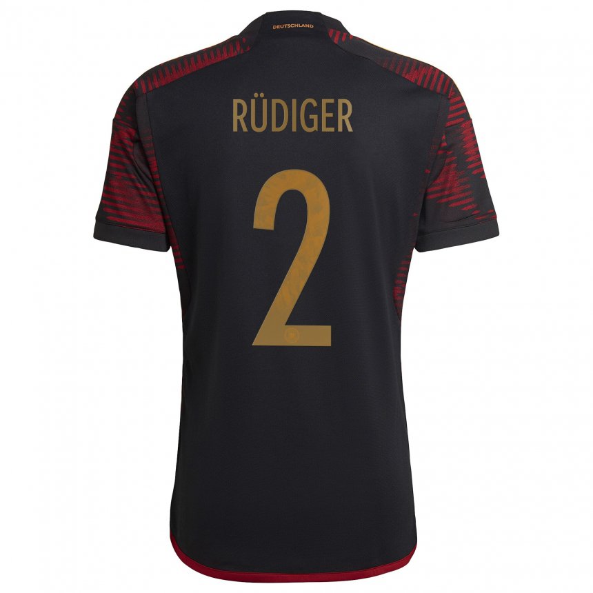 Herren Deutsche Antonio Rudiger #2 Schwarz Kastanienbraun Auswärtstrikot Trikot 22-24 T-shirt Belgien