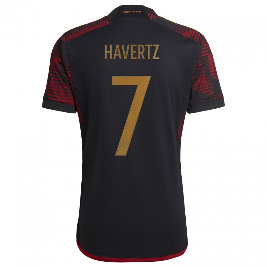 Herren Deutsche Kai Havertz #7 Schwarz Kastanienbraun Auswärtstrikot Trikot 22-24 T-shirt Belgien
