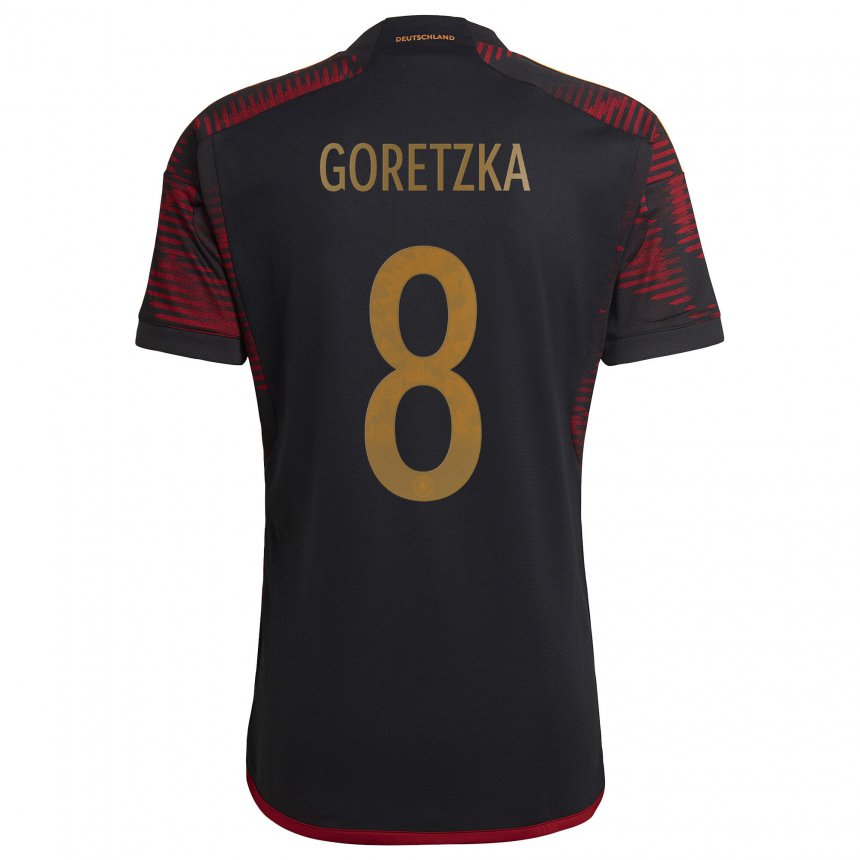 Herren Deutsche Leon Goretzka #8 Schwarz Kastanienbraun Auswärtstrikot Trikot 22-24 T-shirt Belgien