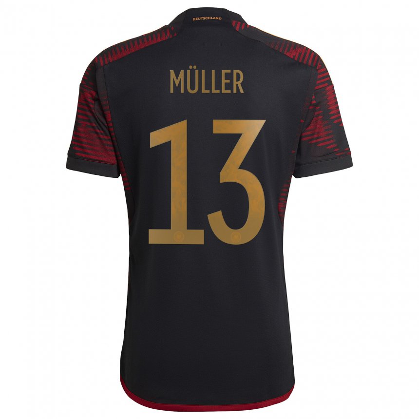 Herren Deutsche Thomas Muller #13 Schwarz Kastanienbraun Auswärtstrikot Trikot 22-24 T-shirt Belgien