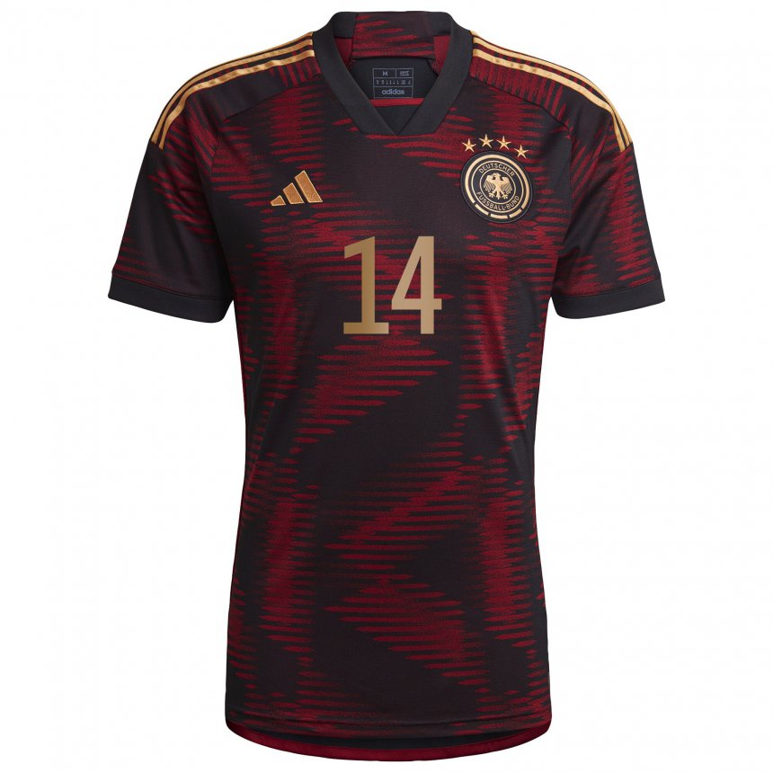 Herren Deutsche Jamal Musiala #14 Schwarz Kastanienbraun Auswärtstrikot Trikot 22-24 T-shirt Belgien