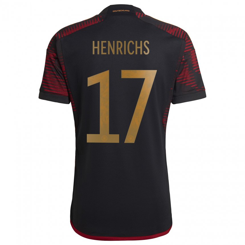 Herren Deutsche Benjamin Henrichs #17 Schwarz Kastanienbraun Auswärtstrikot Trikot 22-24 T-shirt Belgien