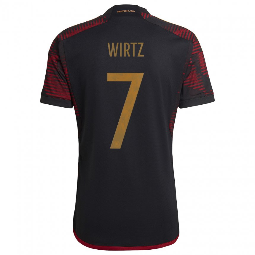 Herren Deutsche Florian Wirtz #7 Schwarz Kastanienbraun Auswärtstrikot Trikot 22-24 T-shirt Belgien