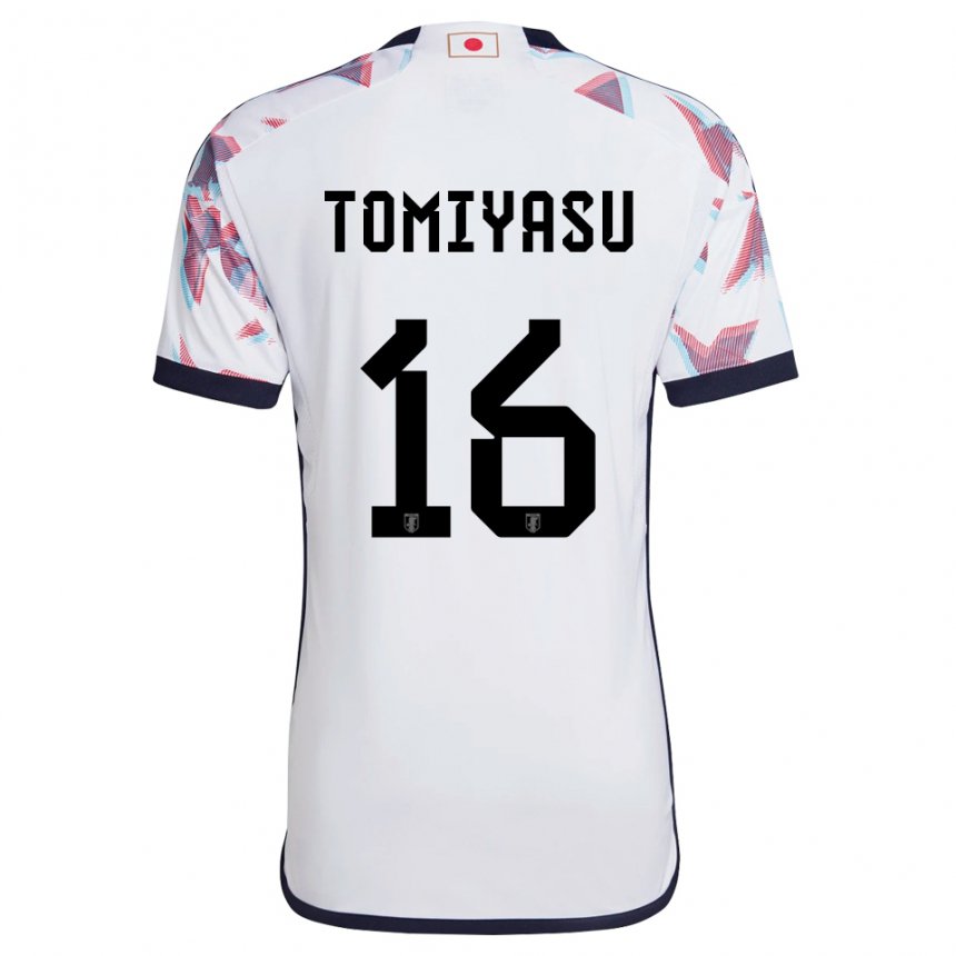 Homme Maillot Japon Takehiro Tomiyasu #16 Blanc Tenues Extérieur 22-24 T-shirt Belgique