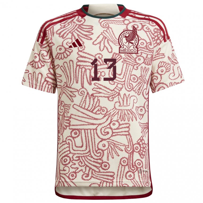 Herren Mexikanische Guillermo Ochoa #13 Wunder Weiß Rot Auswärtstrikot Trikot 22-24 T-shirt Belgien