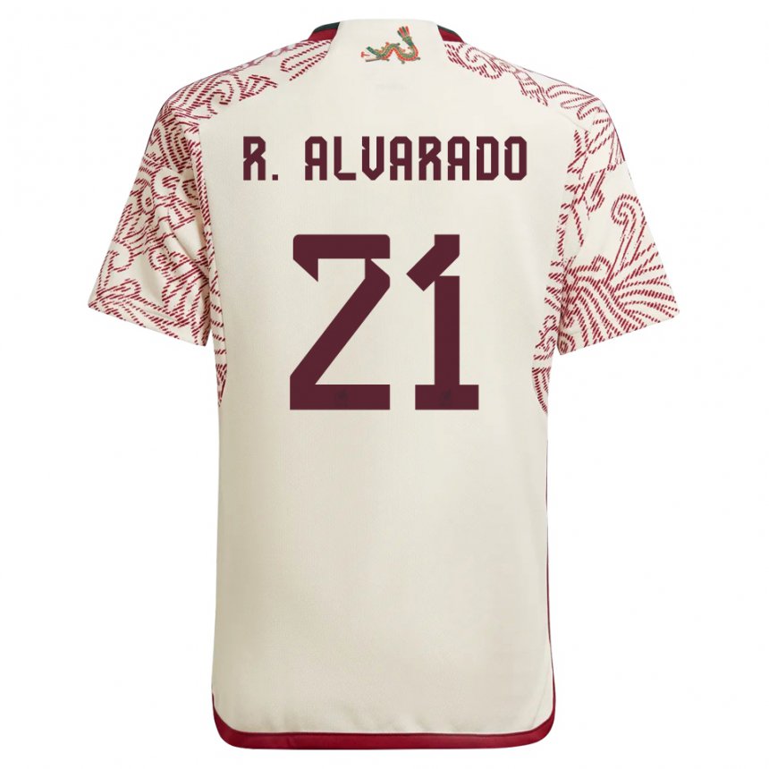 Herren Mexikanische Roberto Alvarado #21 Wunder Weiß Rot Auswärtstrikot Trikot 22-24 T-shirt Belgien