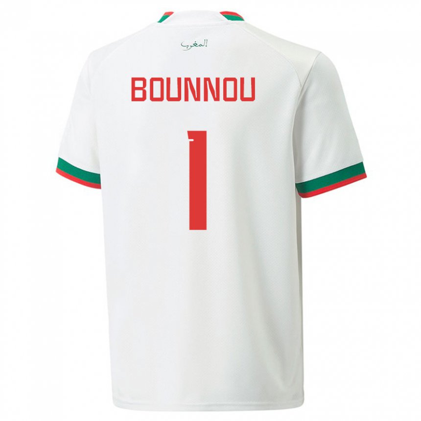 Herren Marokkanische Yassine Bounnou #1 Weiß Auswärtstrikot Trikot 22-24 T-shirt Belgien
