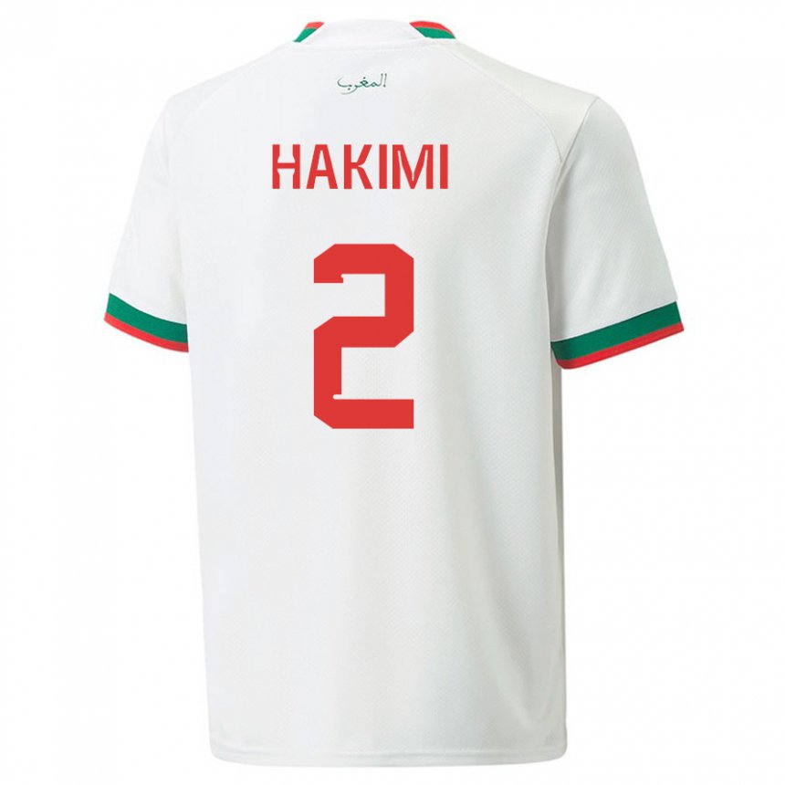 Heren Marokkaans Achraf Hakimi #2 Wit Uitshirt Uittenue 22-24 T-shirt België