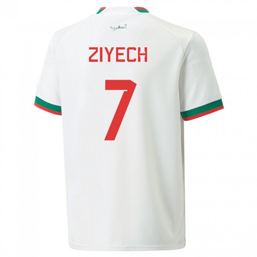 Herren Marokkanische Hakim Ziyech #7 Weiß Auswärtstrikot Trikot 22-24 T-shirt Belgien