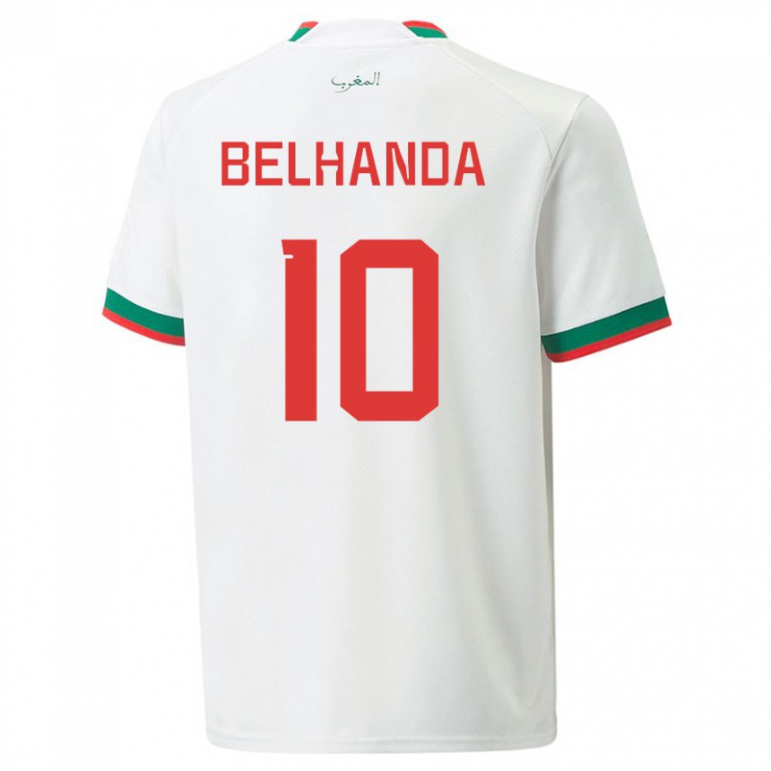 Homme Maillot Maroc Youness Belhanda #10 Blanc Tenues Extérieur 22-24 T-shirt Belgique