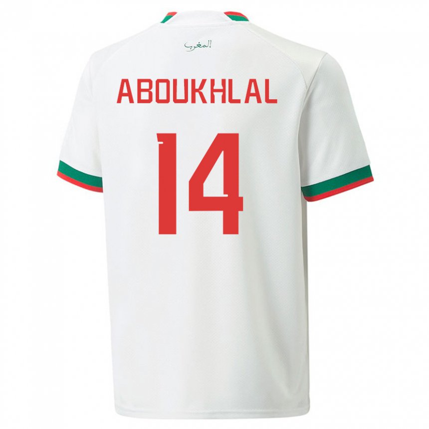 Herren Marokkanische Zakaria Aboukhlal #14 Weiß Auswärtstrikot Trikot 22-24 T-shirt Belgien