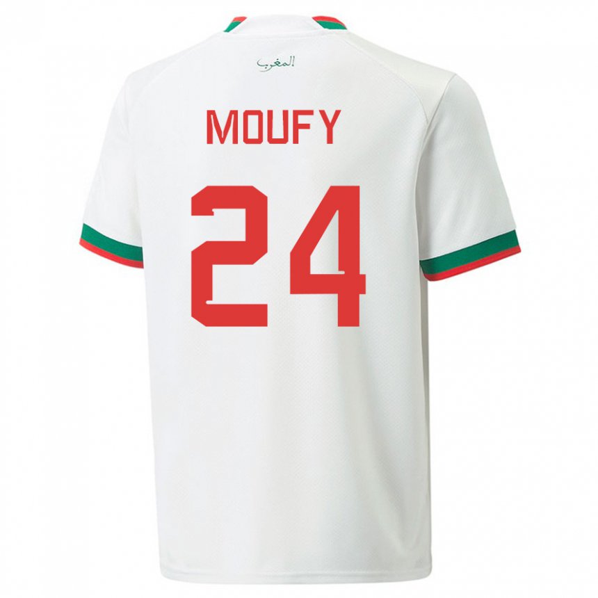 Homme Maillot Maroc Fahd Moufy #24 Blanc Tenues Extérieur 22-24 T-shirt Belgique