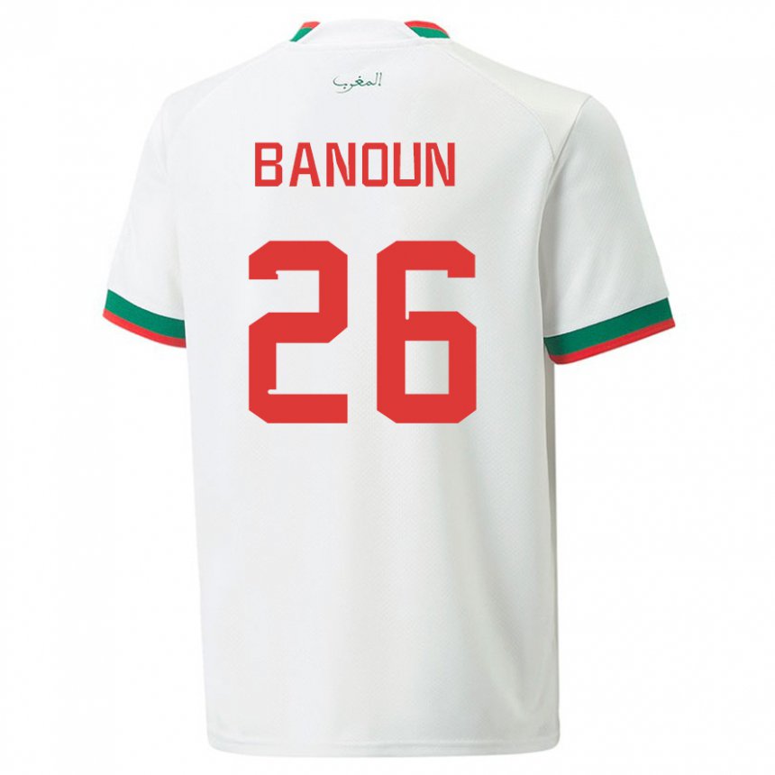 Homme Maillot Maroc Badr Banoun #26 Blanc Tenues Extérieur 22-24 T-shirt Belgique