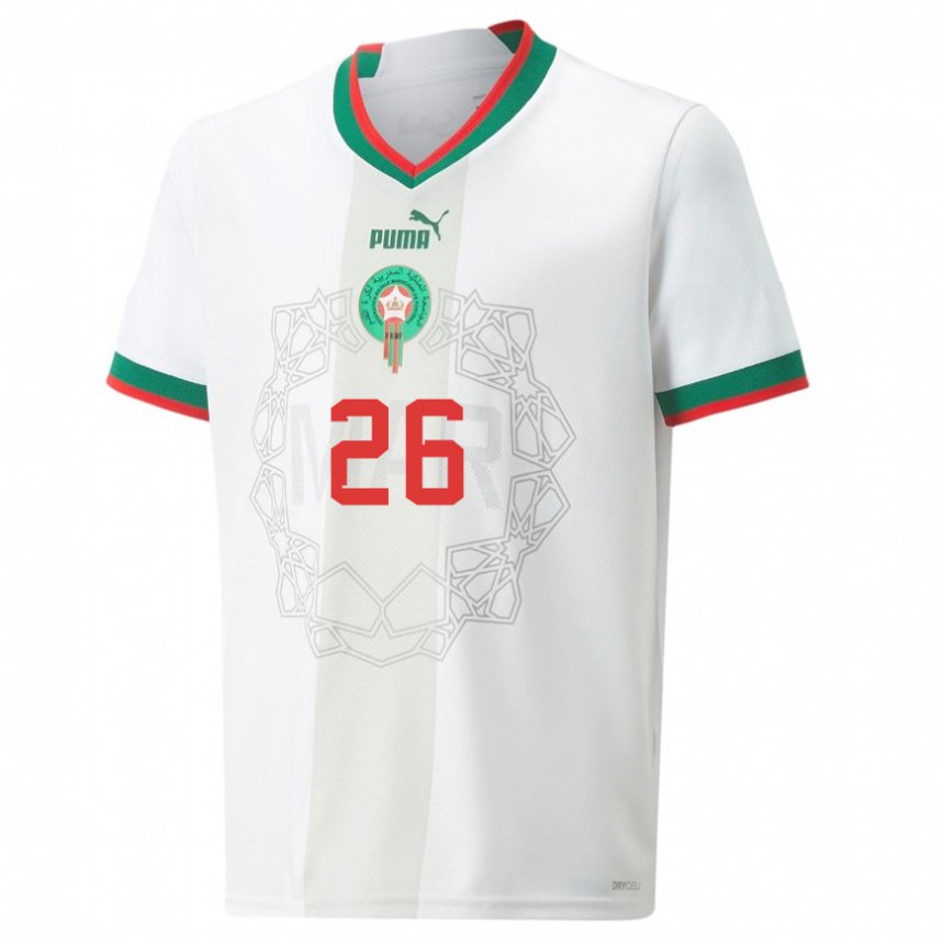 Herren Marokkanische Badr Banoun #26 Weiß Auswärtstrikot Trikot 22-24 T-shirt Belgien