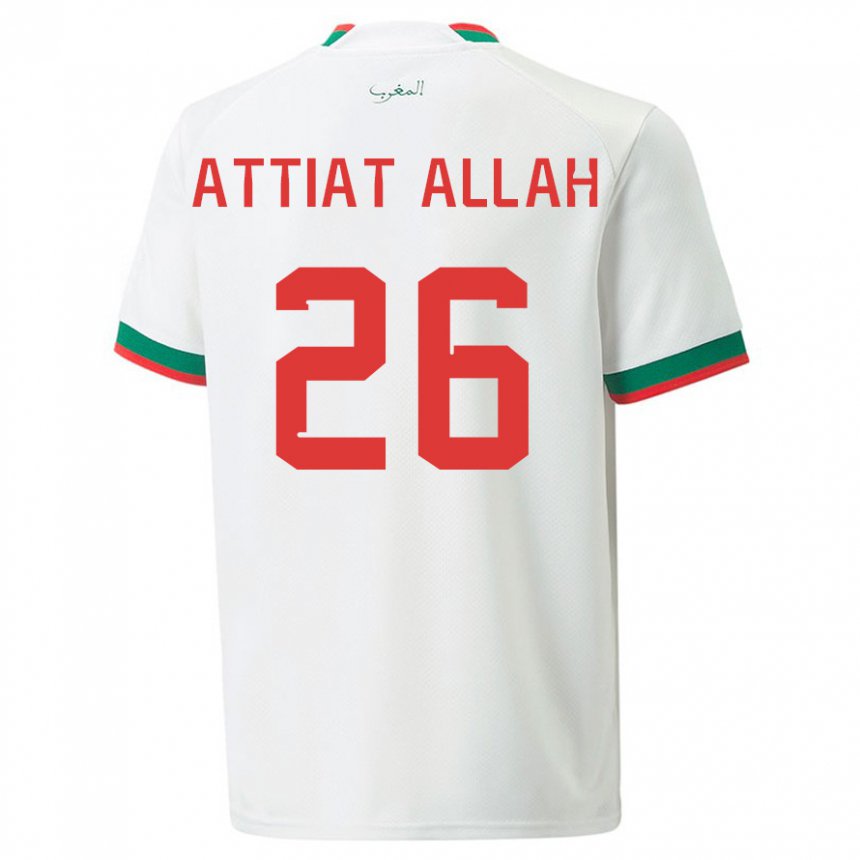 Homme Maillot Maroc Yahia Attiat-allah #26 Blanc Tenues Extérieur 22-24 T-shirt Belgique