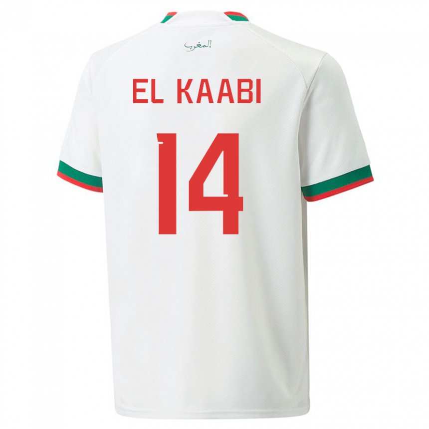 Homme Maillot Maroc Ayoub El Kaabi #14 Blanc Tenues Extérieur 22-24 T-shirt Belgique