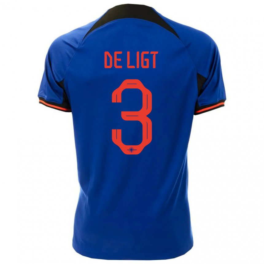 Herren Niederländische Matthijs De Ligt #3 Königsblau Auswärtstrikot Trikot 22-24 T-shirt Belgien