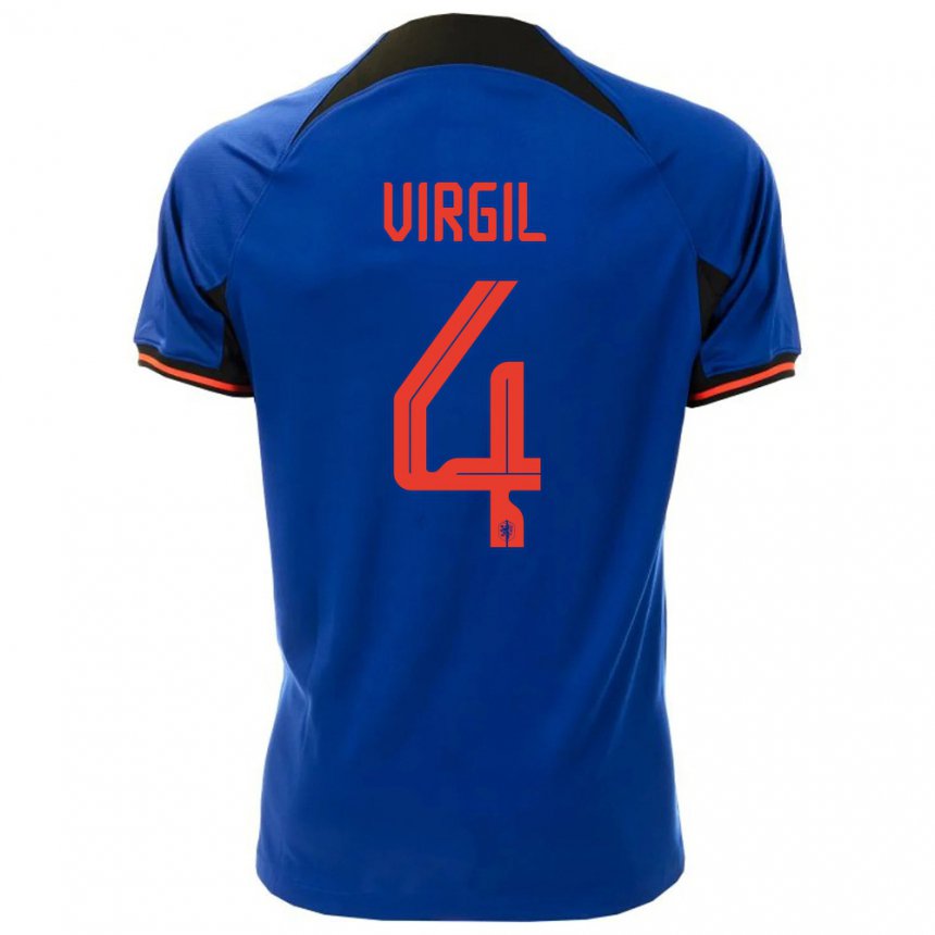 Homme Maillot Pays-bas Virgil Van Dijk #4 Bleu Royal Tenues Extérieur 22-24 T-shirt Belgique
