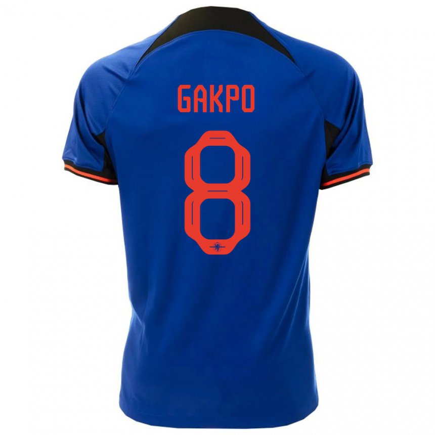 Herren Niederländische Cody Gakpo #8 Königsblau Auswärtstrikot Trikot 22-24 T-shirt Belgien