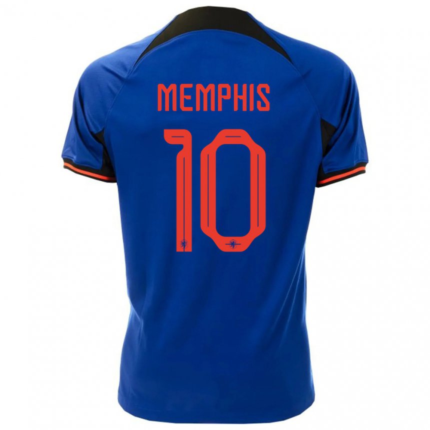 Herren Niederländische Memphis Depay #10 Königsblau Auswärtstrikot Trikot 22-24 T-shirt Belgien