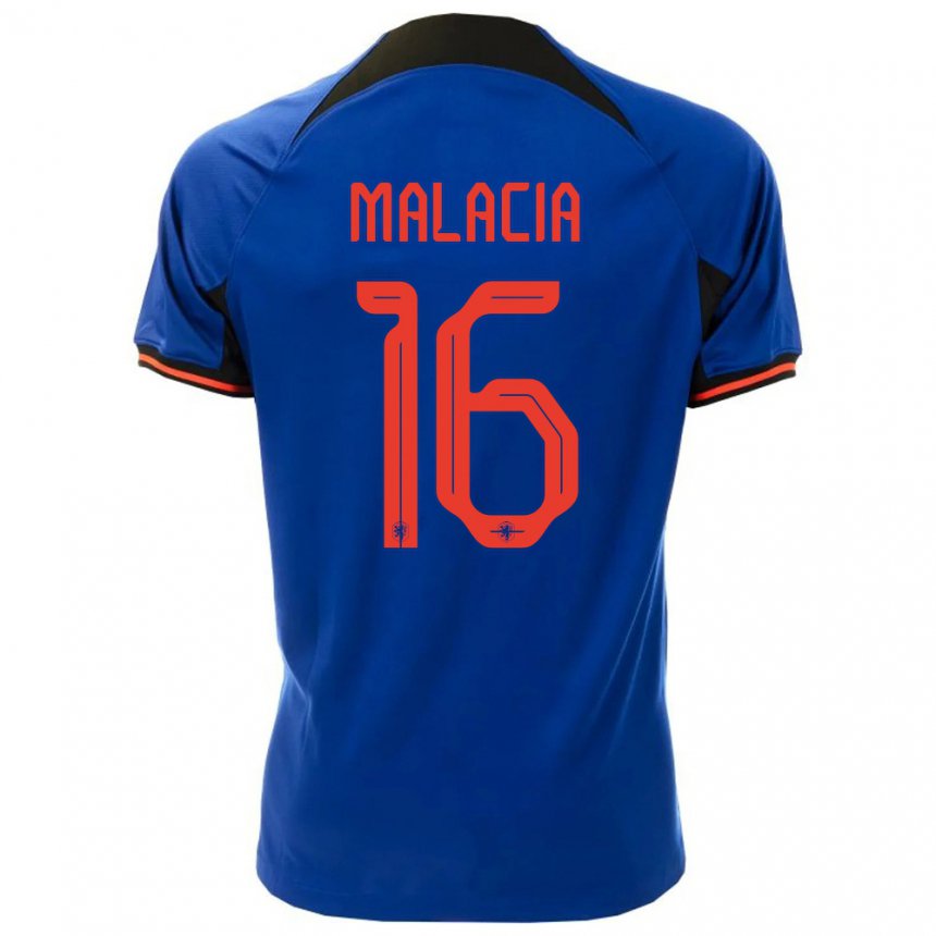 Homme Maillot Pays-bas Tyrell Malacia #16 Bleu Royal Tenues Extérieur 22-24 T-shirt Belgique