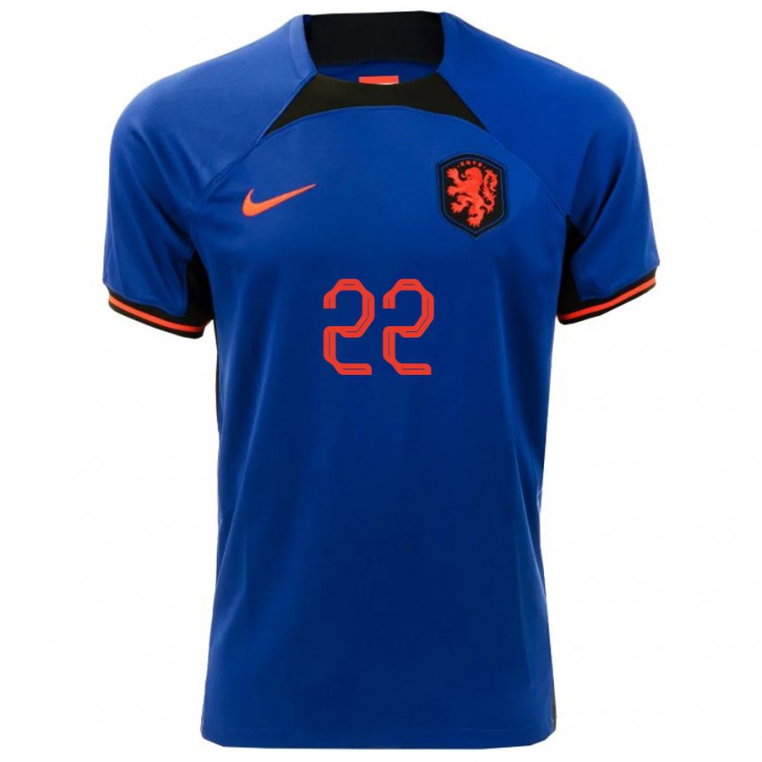 Homme Maillot Pays-bas Denzel Dumfries #22 Bleu Royal Tenues Extérieur 22-24 T-shirt Belgique