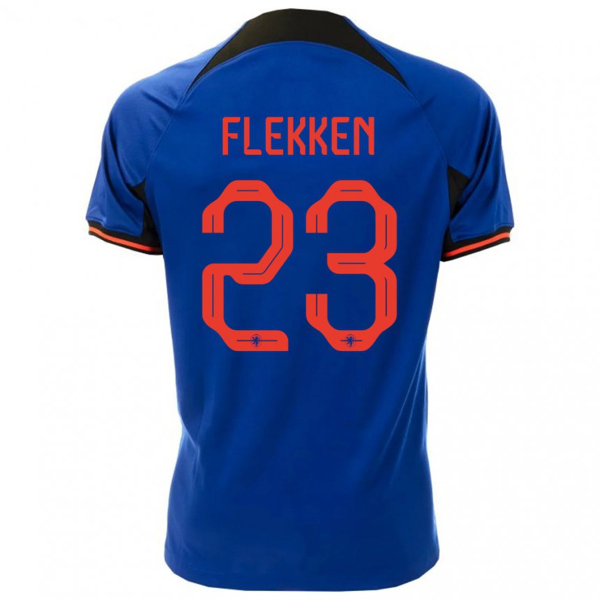Homme Maillot Pays-bas Mark Flekken #23 Bleu Royal Tenues Extérieur 22-24 T-shirt Belgique