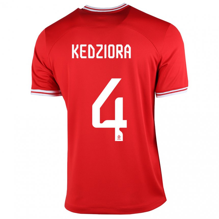 Homme Maillot Pologne Tomasz Kedziora #4 Rouge Tenues Extérieur 22-24 T-shirt Belgique