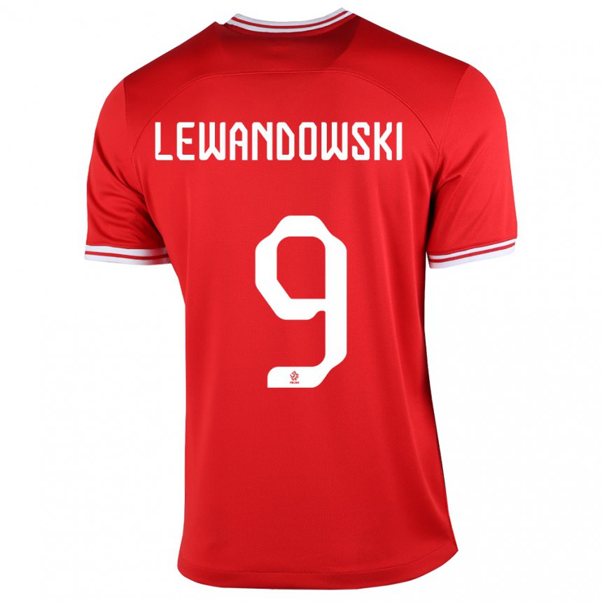 Homme Maillot Pologne Robert Lewandowski #9 Rouge Tenues Extérieur 22-24 T-shirt Belgique