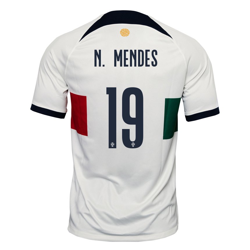 Herren Portugiesische Nuno Mendes #19 Weiß Auswärtstrikot Trikot 22-24 T-shirt Belgien