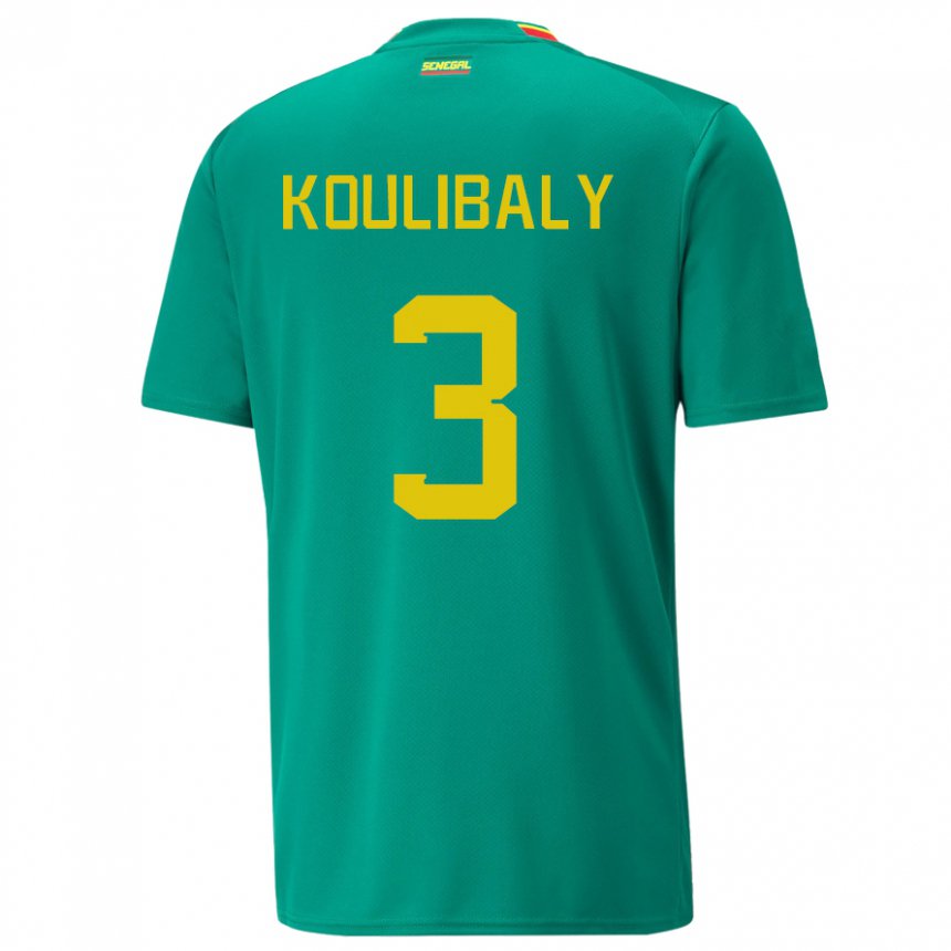 Herren Senegalesische Kalidou Koulibaly #3 Grün Auswärtstrikot Trikot 22-24 T-shirt Belgien