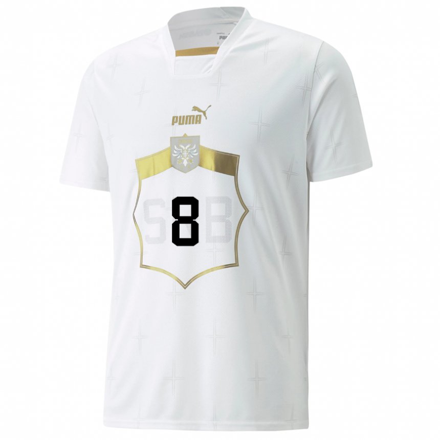 Herren Serbische Uros Racic #8 Weiß Auswärtstrikot Trikot 22-24 T-shirt Belgien