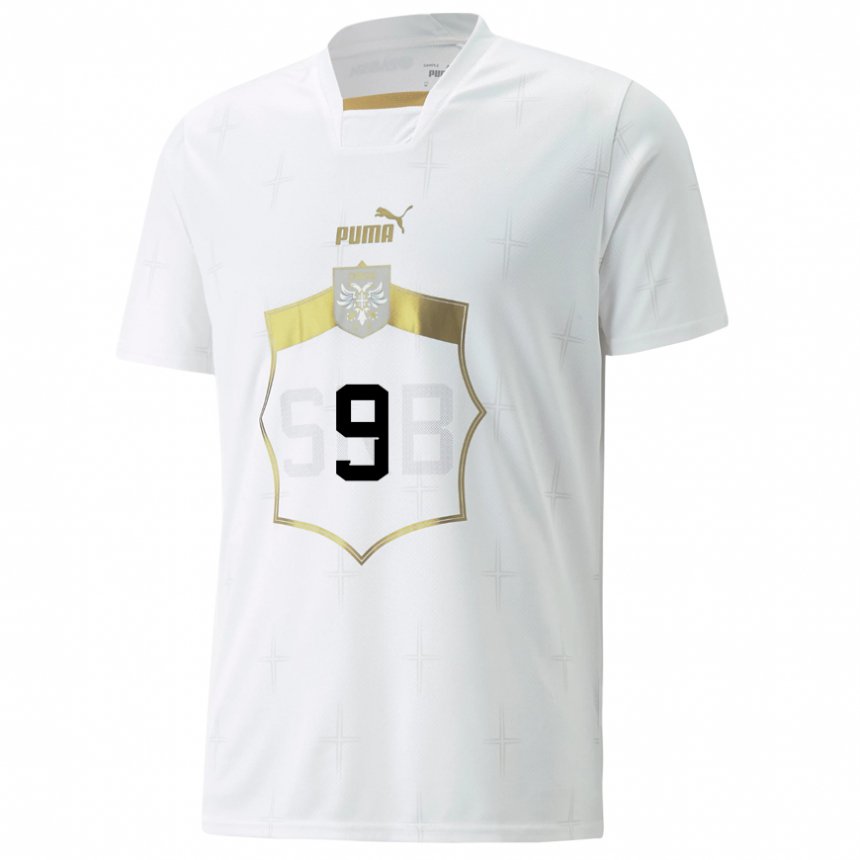 Herren Serbische Aleksandar Mitrovic #9 Weiß Auswärtstrikot Trikot 22-24 T-shirt Belgien