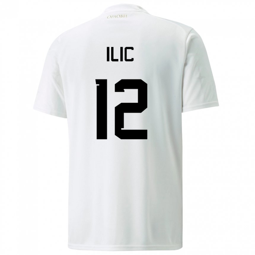 Homme Maillot Serbie Marko Ilic #12 Blanc Tenues Extérieur 22-24 T-shirt Belgique