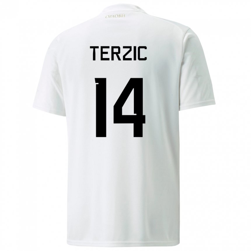 Herren Serbische Aleksa Terzic #14 Weiß Auswärtstrikot Trikot 22-24 T-shirt Belgien