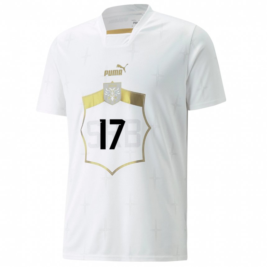 Herren Serbische Filip Kostic #17 Weiß Auswärtstrikot Trikot 22-24 T-shirt Belgien