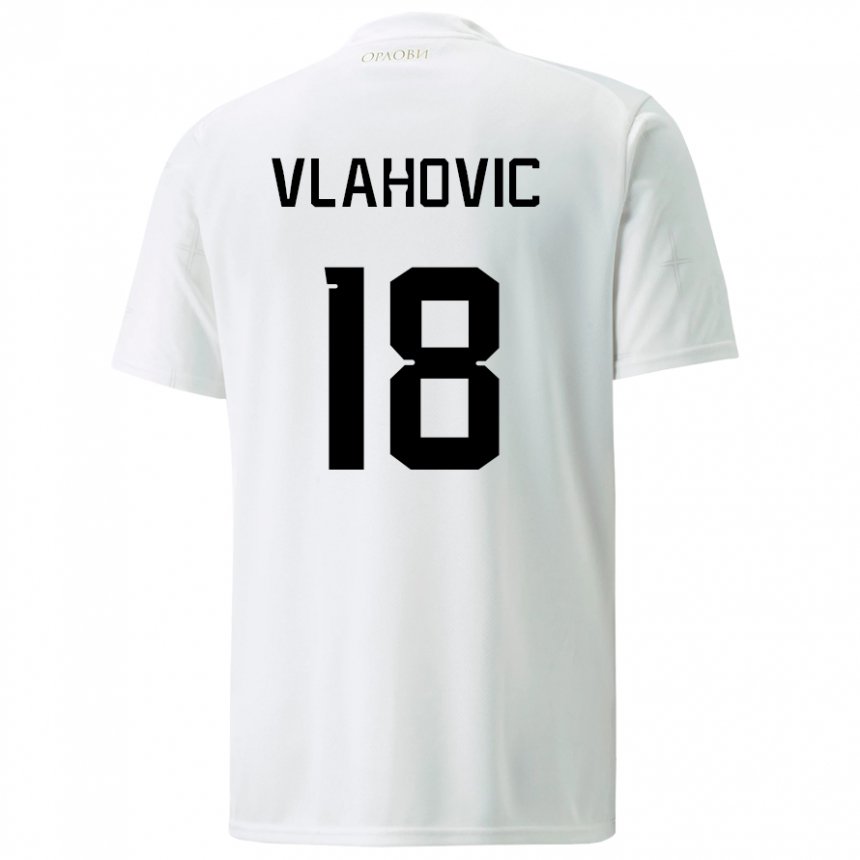 Herren Serbische Dusan Vlahovic #18 Weiß Auswärtstrikot Trikot 22-24 T-shirt Belgien