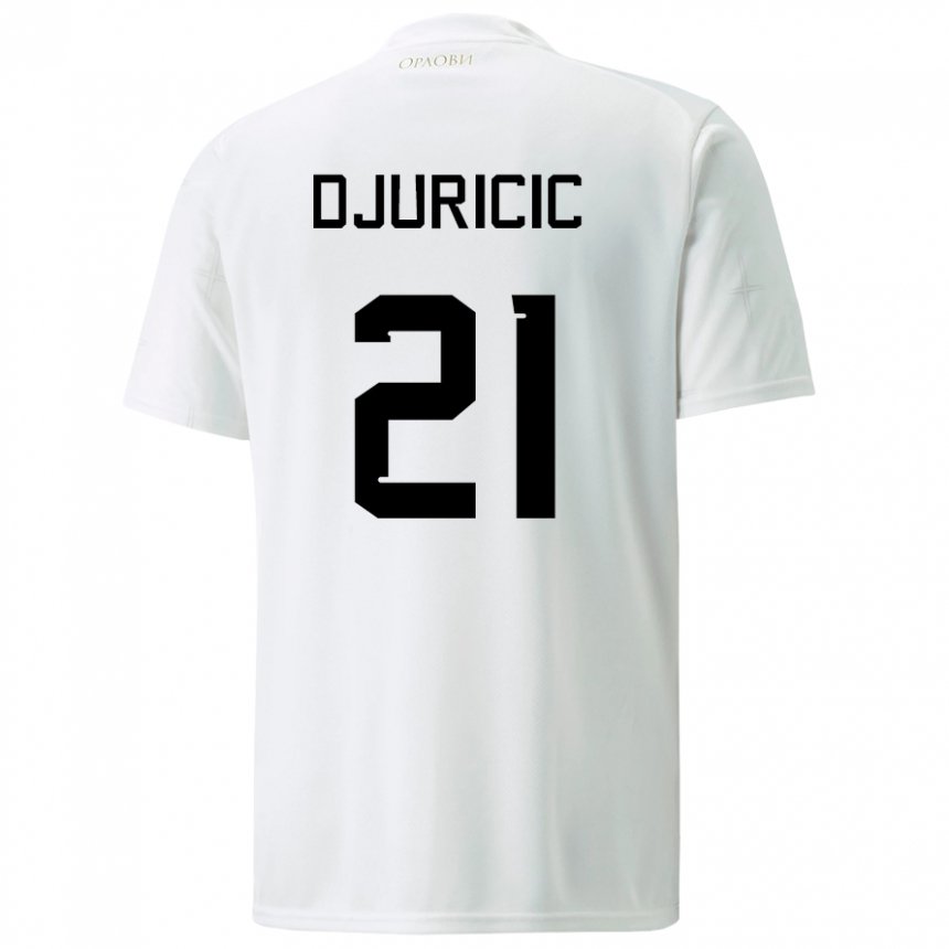 Herren Serbische Filip Djuricic #21 Weiß Auswärtstrikot Trikot 22-24 T-shirt Belgien