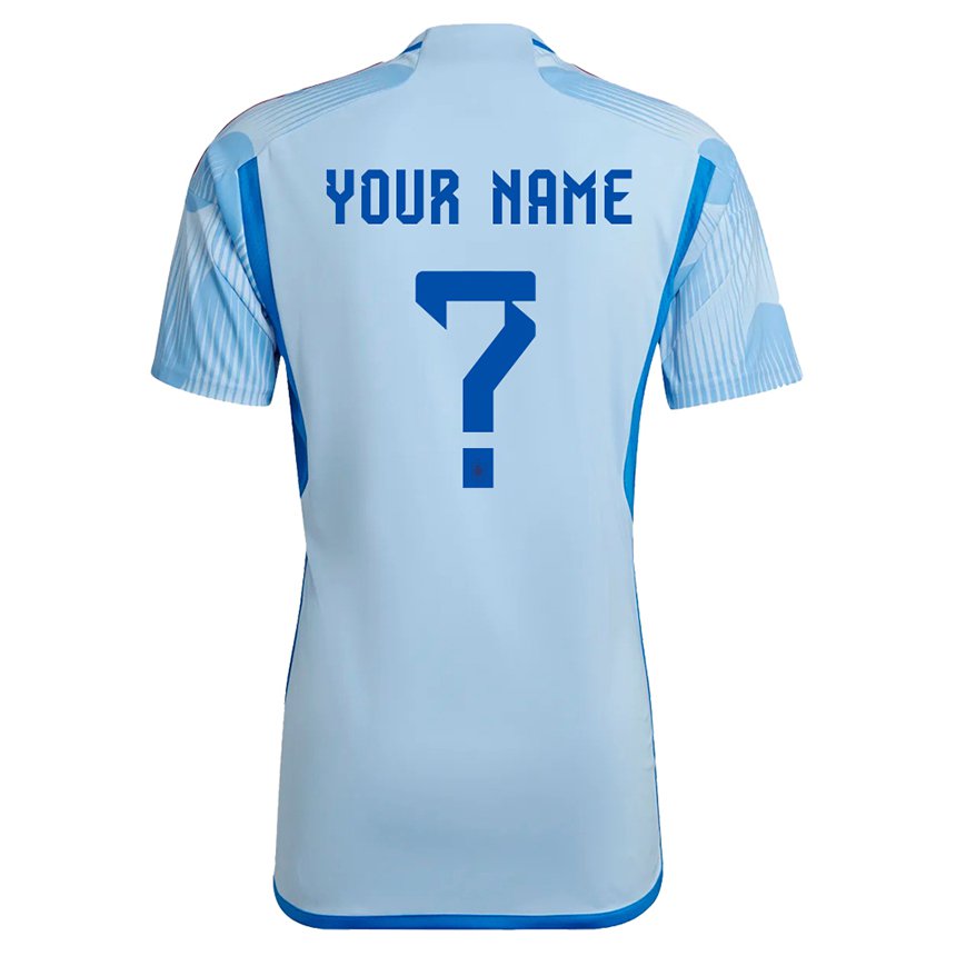 Homme Maillot Espagne Votre Nom #0 Bleu Ciel Tenues Extérieur 22-24 T-shirt Belgique