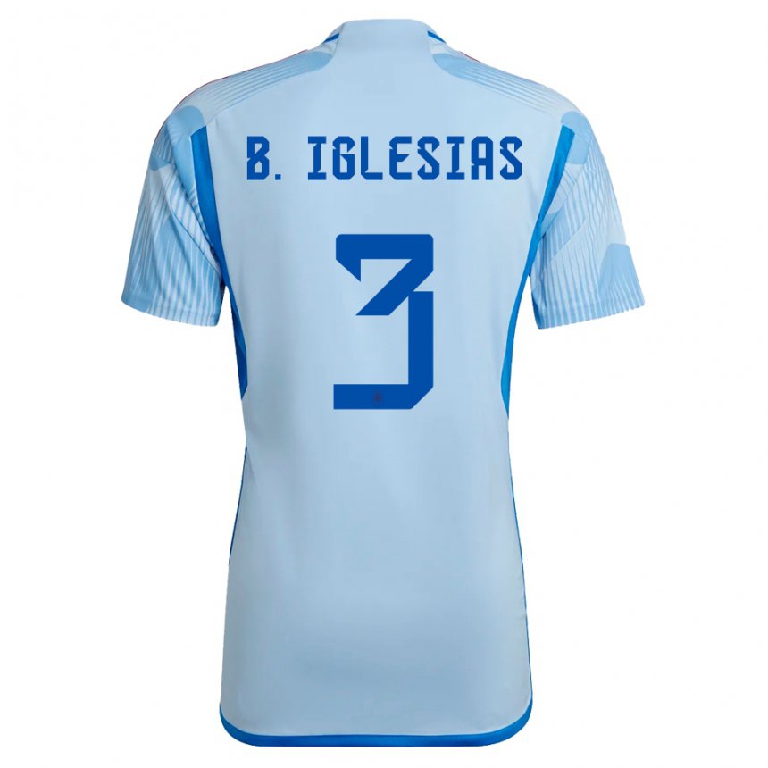 Herren Spanische Borja Iglesias #3 Himmelblau Auswärtstrikot Trikot 22-24 T-shirt Belgien