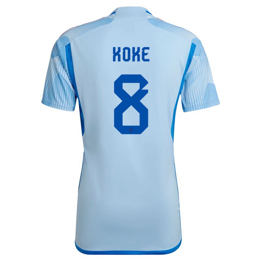 Herren Spanische Koke #8 Himmelblau Auswärtstrikot Trikot 22-24 T-shirt Belgien