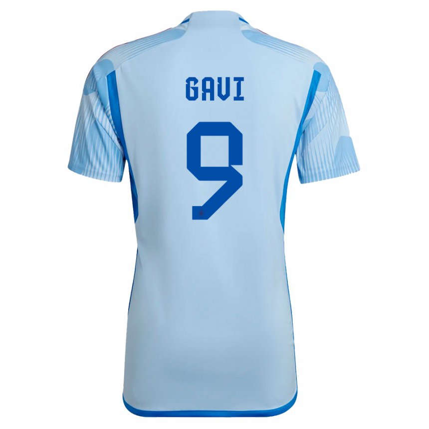 Homme Maillot Espagne Gavi #9 Bleu Ciel Tenues Extérieur 22-24 T-shirt Belgique