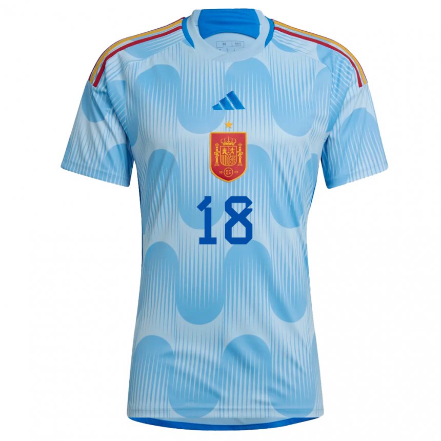 Herren Spanische Jordi Alba #18 Himmelblau Auswärtstrikot Trikot 22-24 T-shirt Belgien
